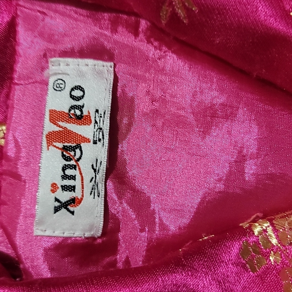 Gently Loved girls vest Asian style made by Xing Mao size 6 Pink and Gold w/ Fur - Picture 4 of 7